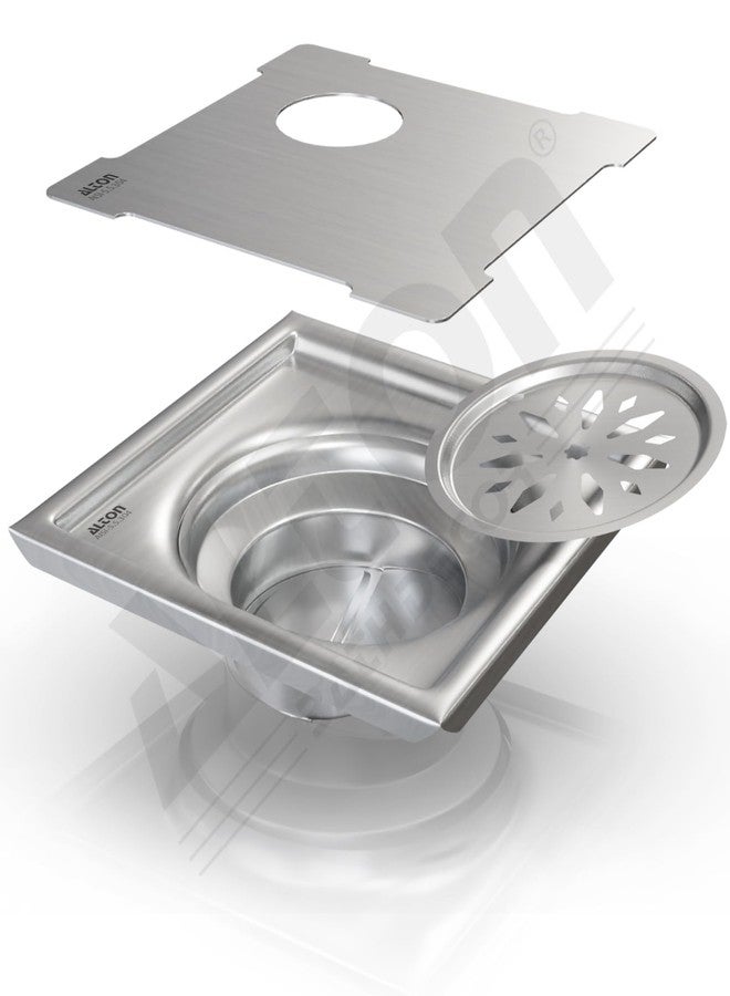 ALTON ALD1005, SS-304 Grade, 6x6 INCH Cut, Bathroom Grating Square Floor Drain Jali with Cockroach Trap, Matte - Image 1